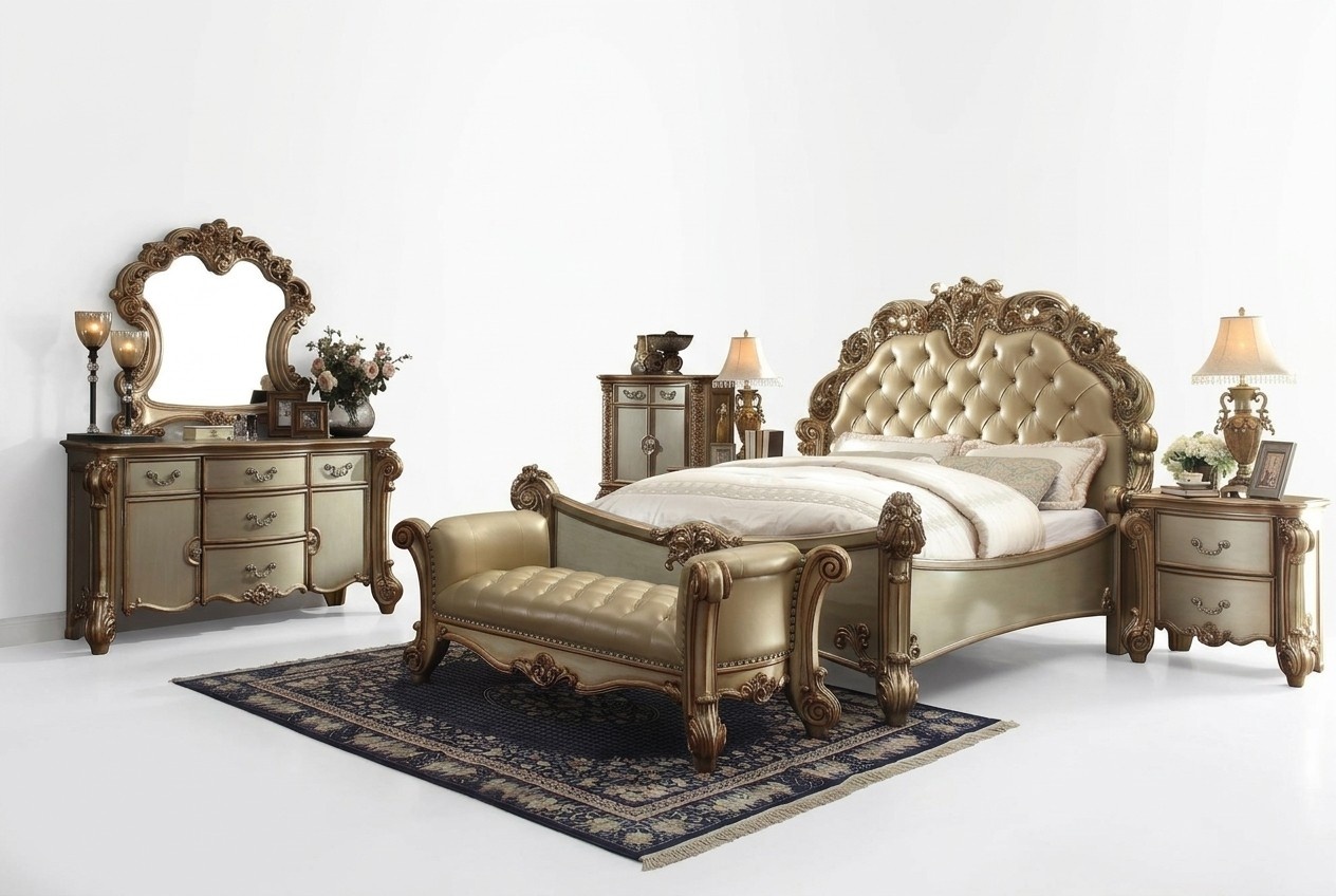 Classic baroque style chesterfield design massive marriage leather double bed