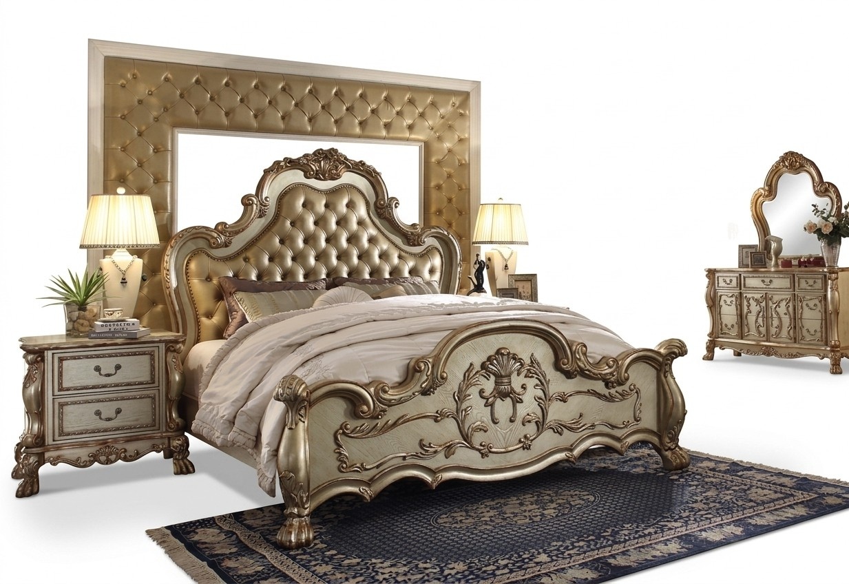 Baroque classic style massive chesterfield design marriage double bed made of real wooden