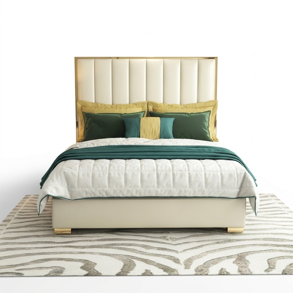 Classic bedroom bed white textile beds leather upholstery double 180x200cm !