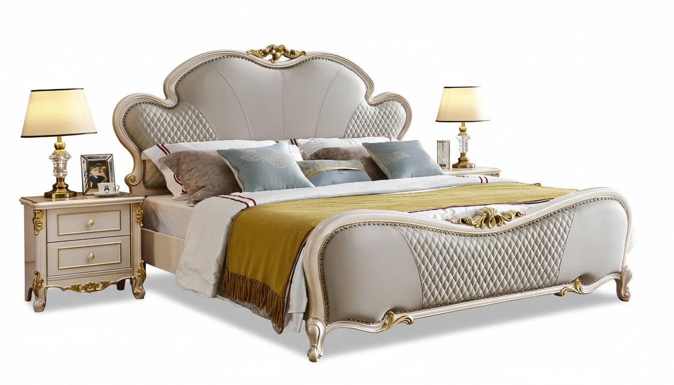 Classic Furniture Beds Bed 3pcs Set with 2 Bedroom Bedside Tables New Real Wood