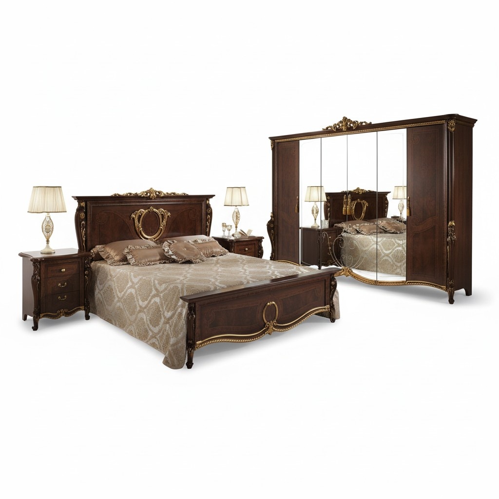 Classic bedroom set bed 2x bedside table luxury beds furniture 3 pieces wood new