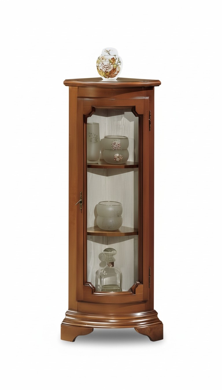 Classic corner showcase glass cabinet living room display luxury brown showcases