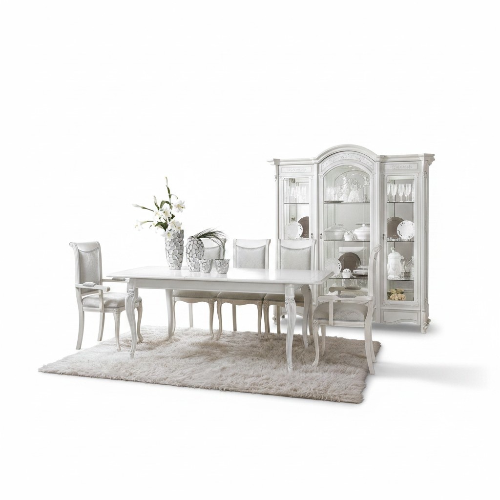 Classic dining set table + 6 chairs set tables group chair textile