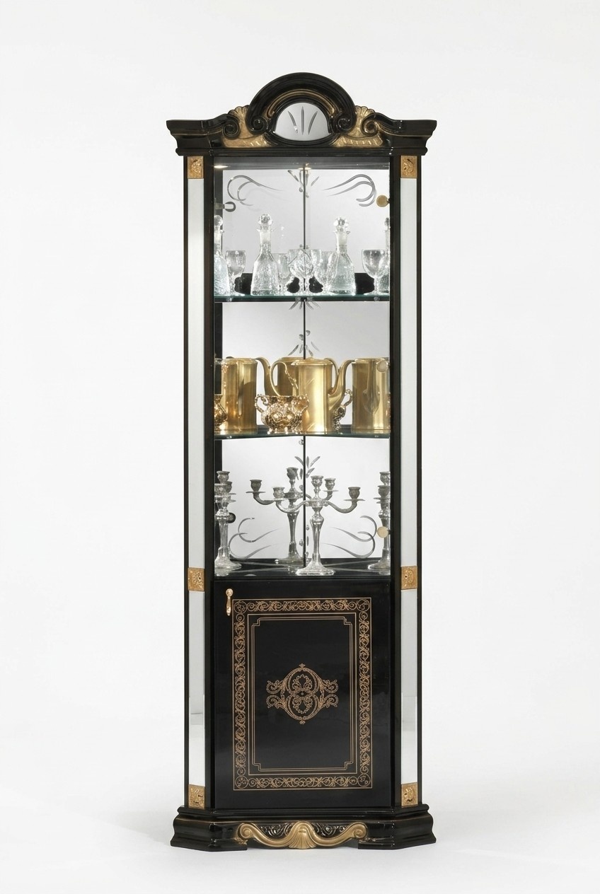 Baroque style made of real wooden gloss corner dinin/living room showcase/cupboard
