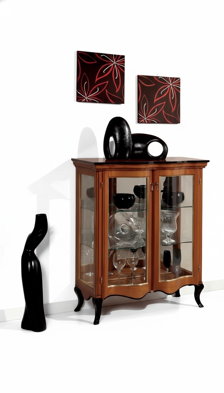 Classic display cabinet glass cupboard showcase wood living room luxury brown sideboard