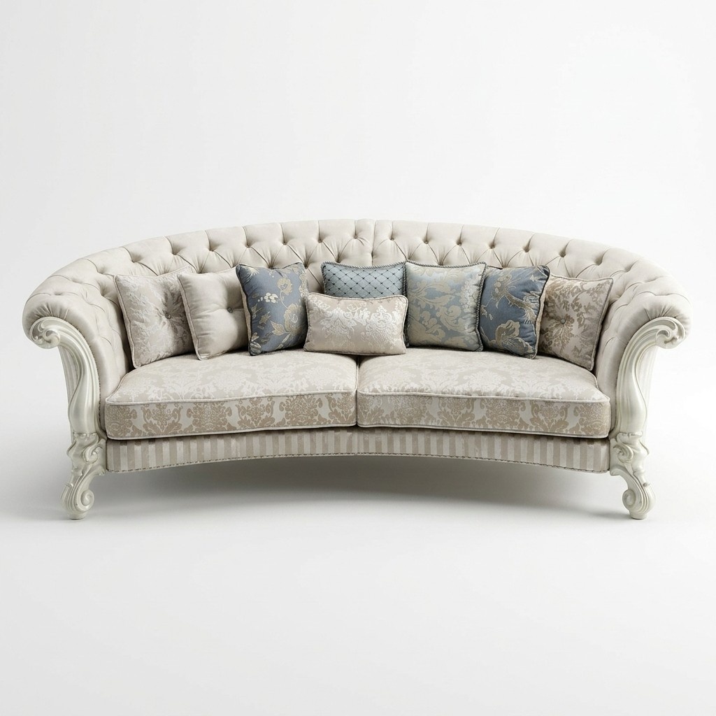 Baroque style made of real wooden 4-seater chesterfield design sofa