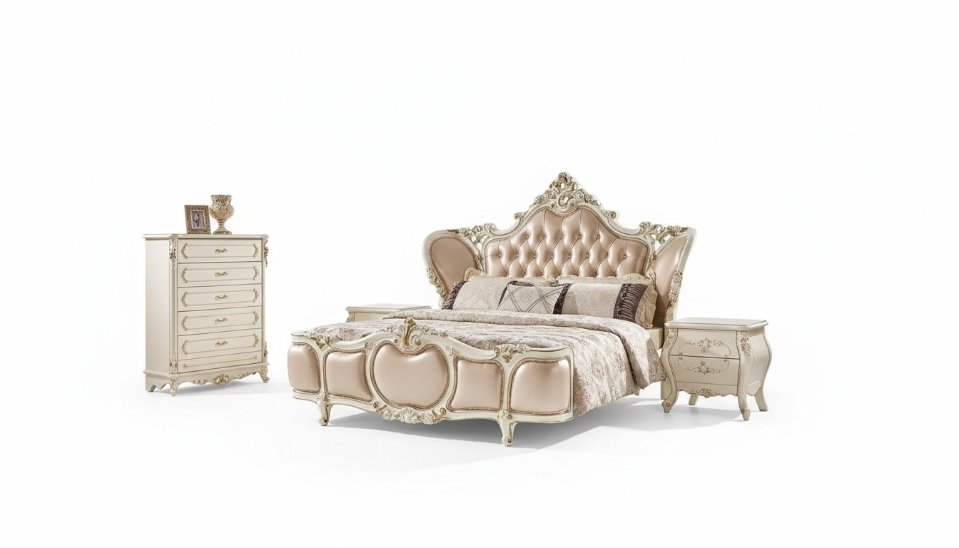 classic furniture bedroom set bed 2x bedside tables chest of drawers luxury set 4 pieces