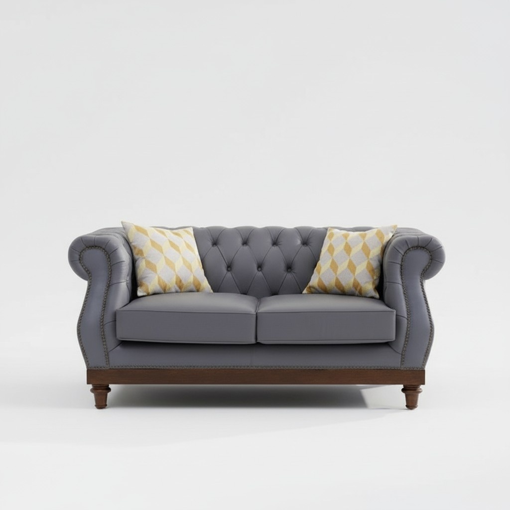 Classic Sofa 2-seater Faux Leather Couch Grey Chesterfield fabric New jvfurniture®