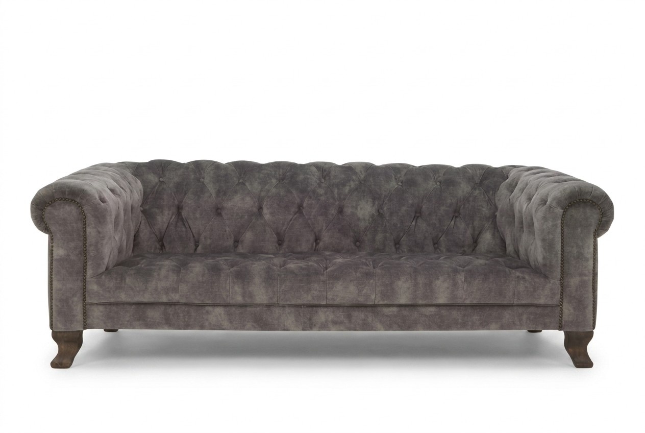 Chesterfield 3-seater Sofa Upholstered Premium Faux Leather New Grey Couch Soft Cushions Comfy