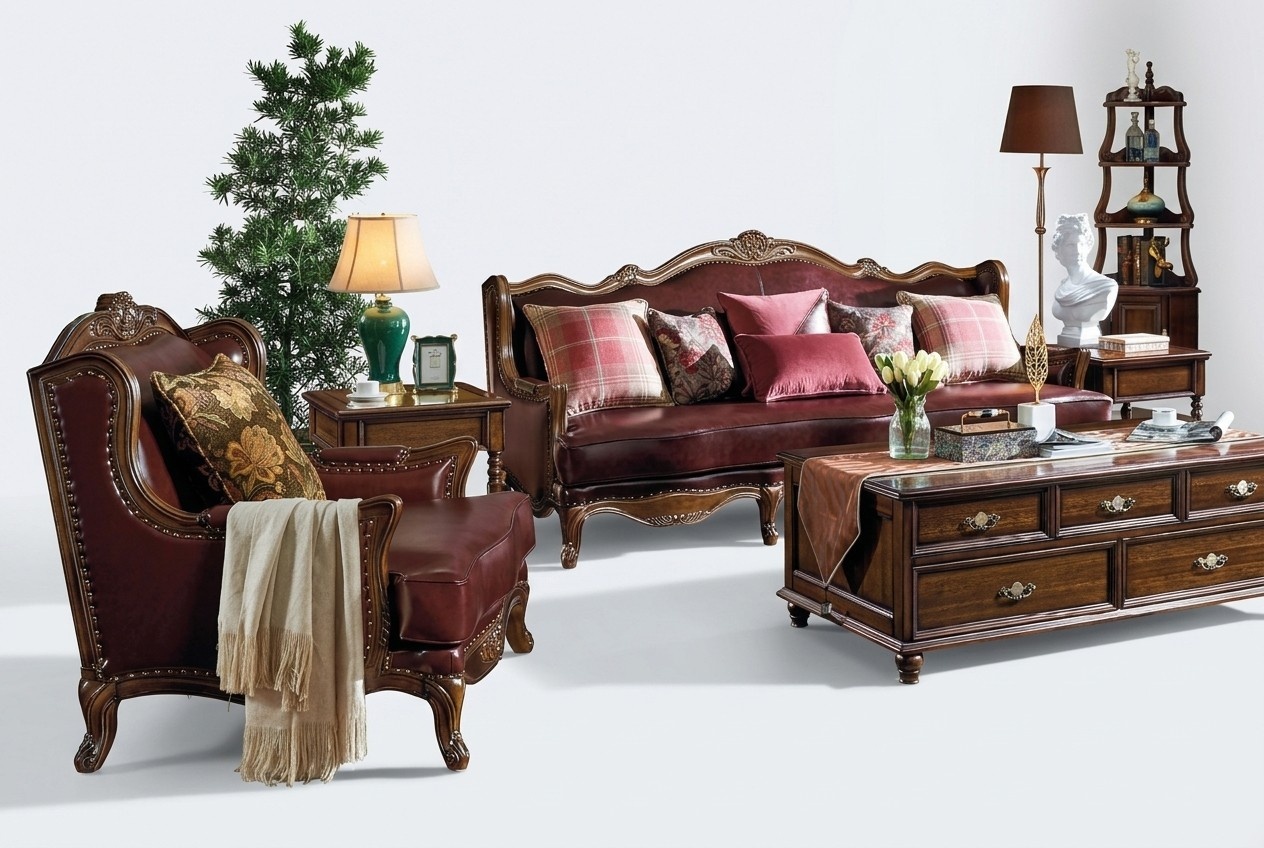 Classic Leather Chesterfield Baroque Rococo Sofa Set 3+1