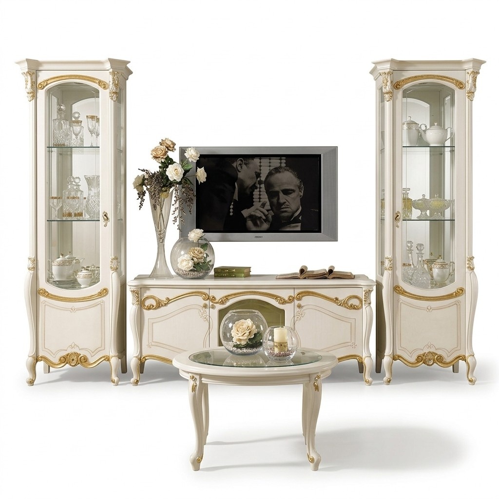 Classic wall unit living room showcase sideboard TV shelf walls cabinet 3 parts.