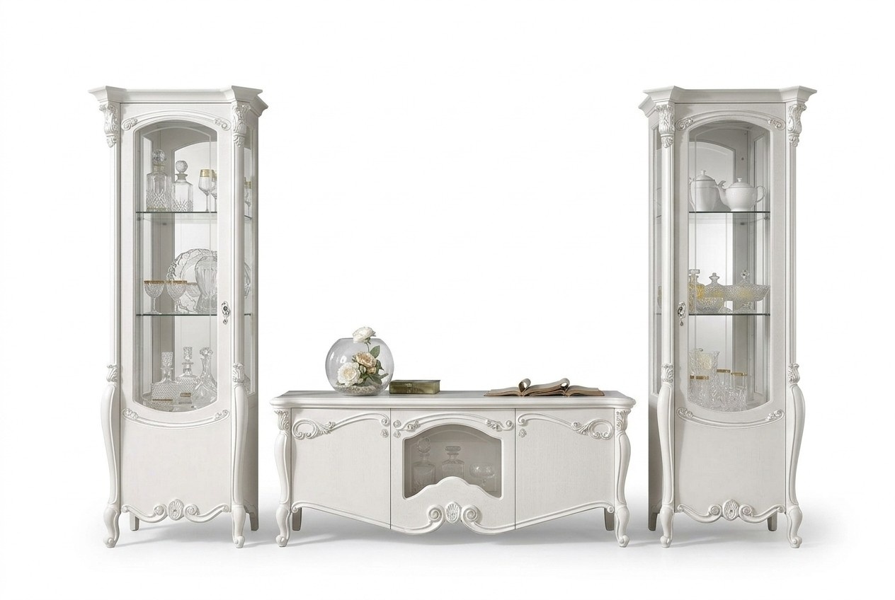 Classic wall unit living room showcase sideboard TV shelf walls cabinet 3 parts.