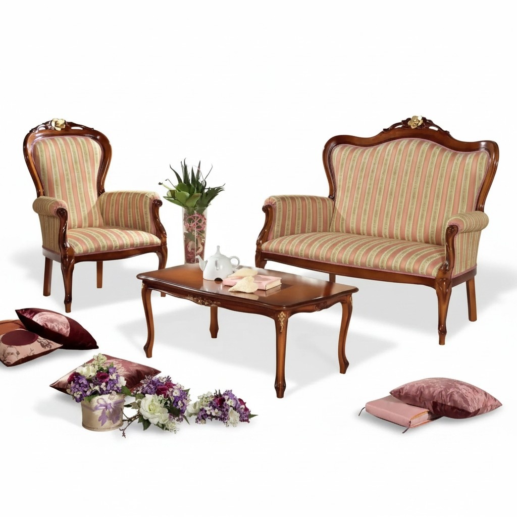 Classic sofa set seating three-seater bench coffee table luxury