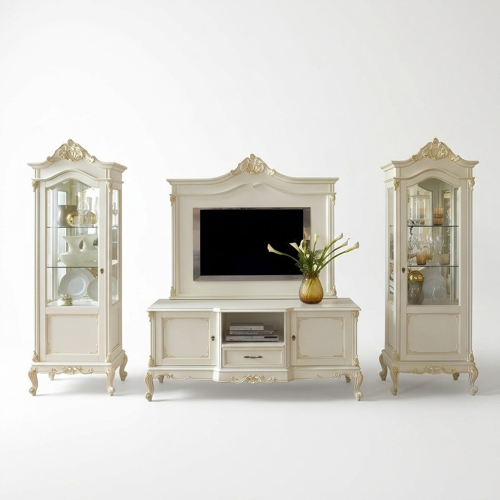 Living Wall Living Room Display Cabinet Sideboard RTV Shelf Walls Cupboard 4pcs. Real wood