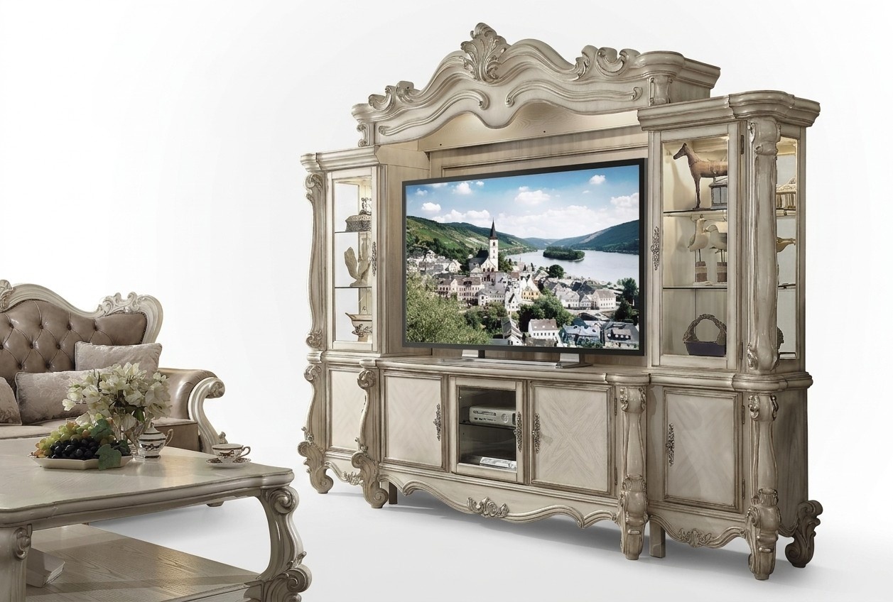 Classic Living Wall TV Wall Wood Style Baroque Shelf Living Room Furniture Cabinet New