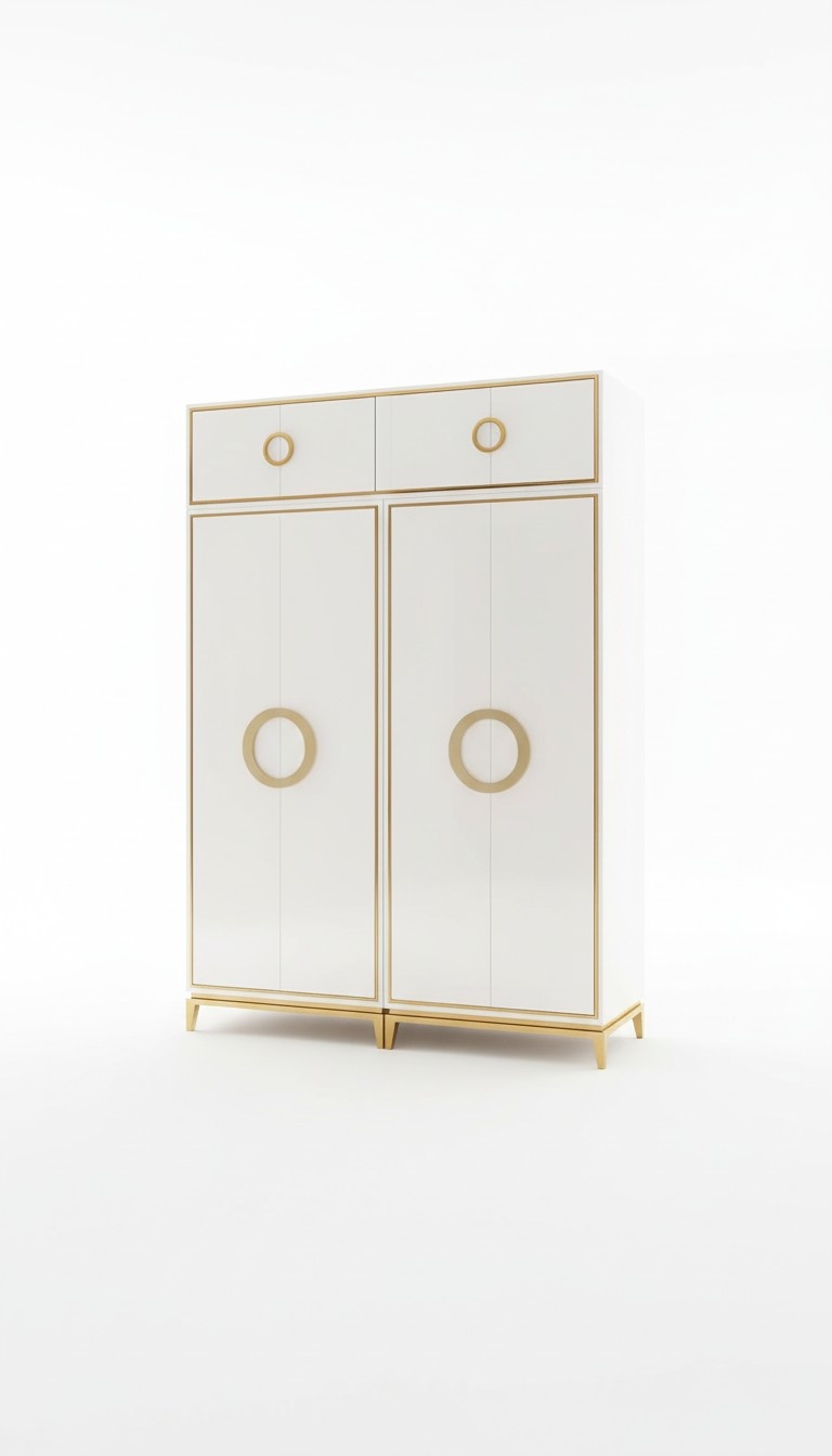 Modern style designer gloss wardrobe made of real wooden frame & stainless steel with 8-swing doors