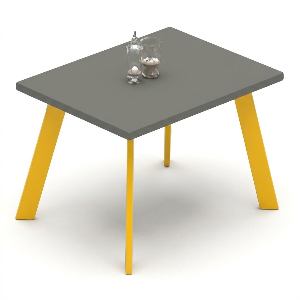 Coffee table, office desk, study, living room, yellow, gray, wood, side table.