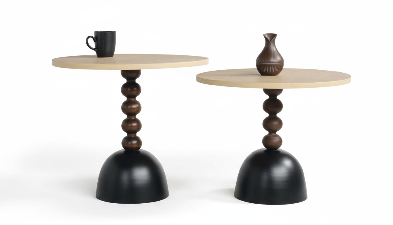 Coffee table set round wooden beige original modern
