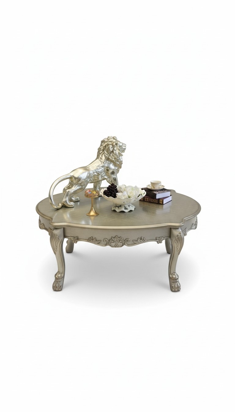 Baroque style made of real wooden round coffee table for living room