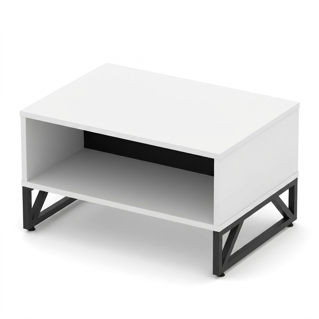 Coffee table side table study desk white-black with storage space