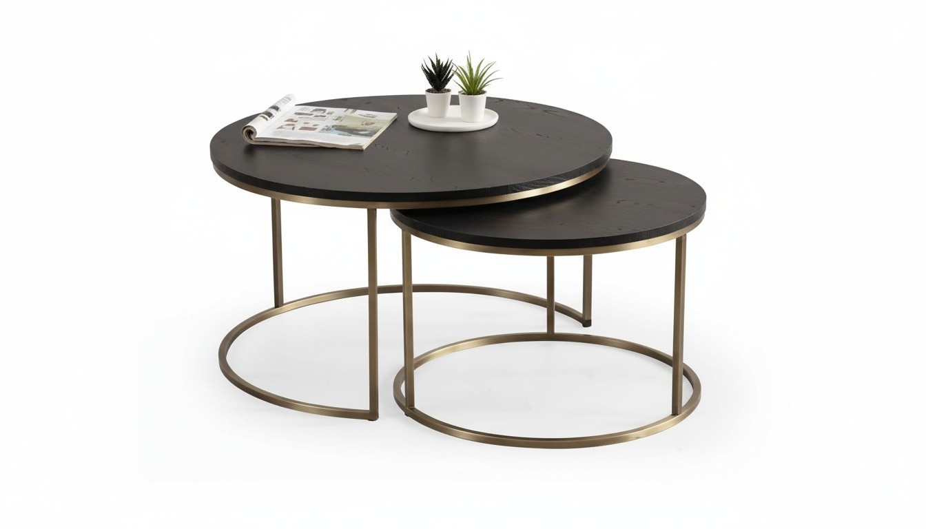 Coffee tables 2 parts top and bottom brass metal legs high quality living room