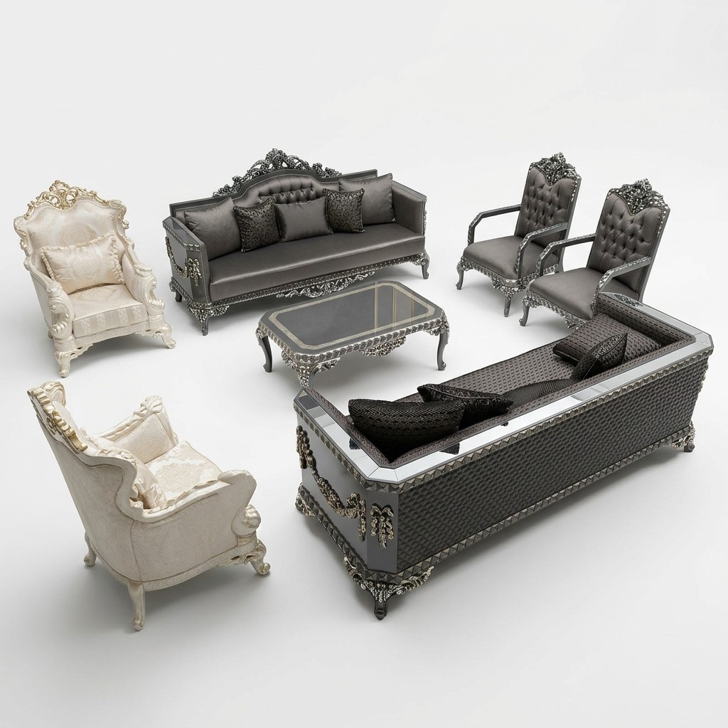 Comfortable Living Room Set 3+1+1 and New Luxury 2x Armchair Brown