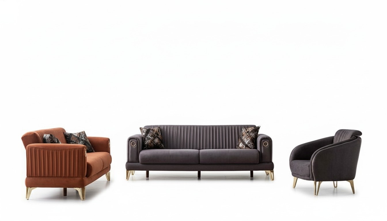 Comfortable sofa set 3+3+1 seat terracotta couch upholstered seating unit.