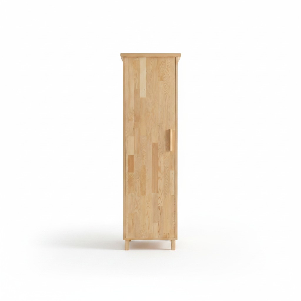 Compact beige wardrobe, single-door bedroom storage cabinet.