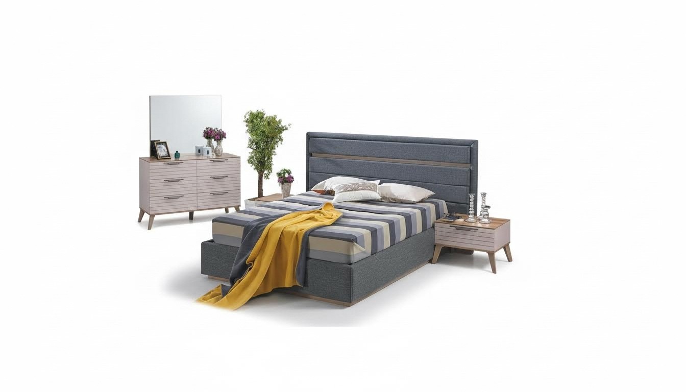 Complete 3-piece Modern Designer Bedroom Luxury Bed with 2 Nightstands