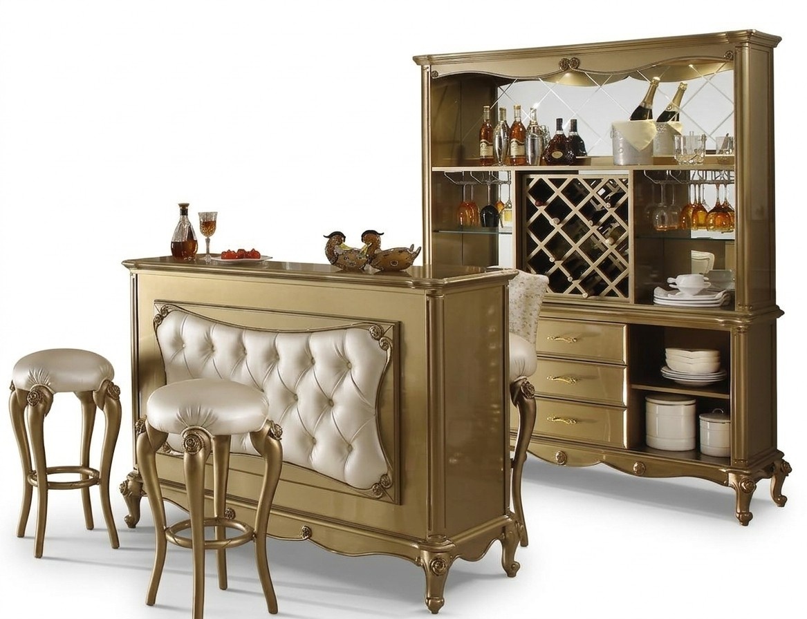 Complete bar 4-piece set bar table 2x bar stool cabinet baroque rococo set