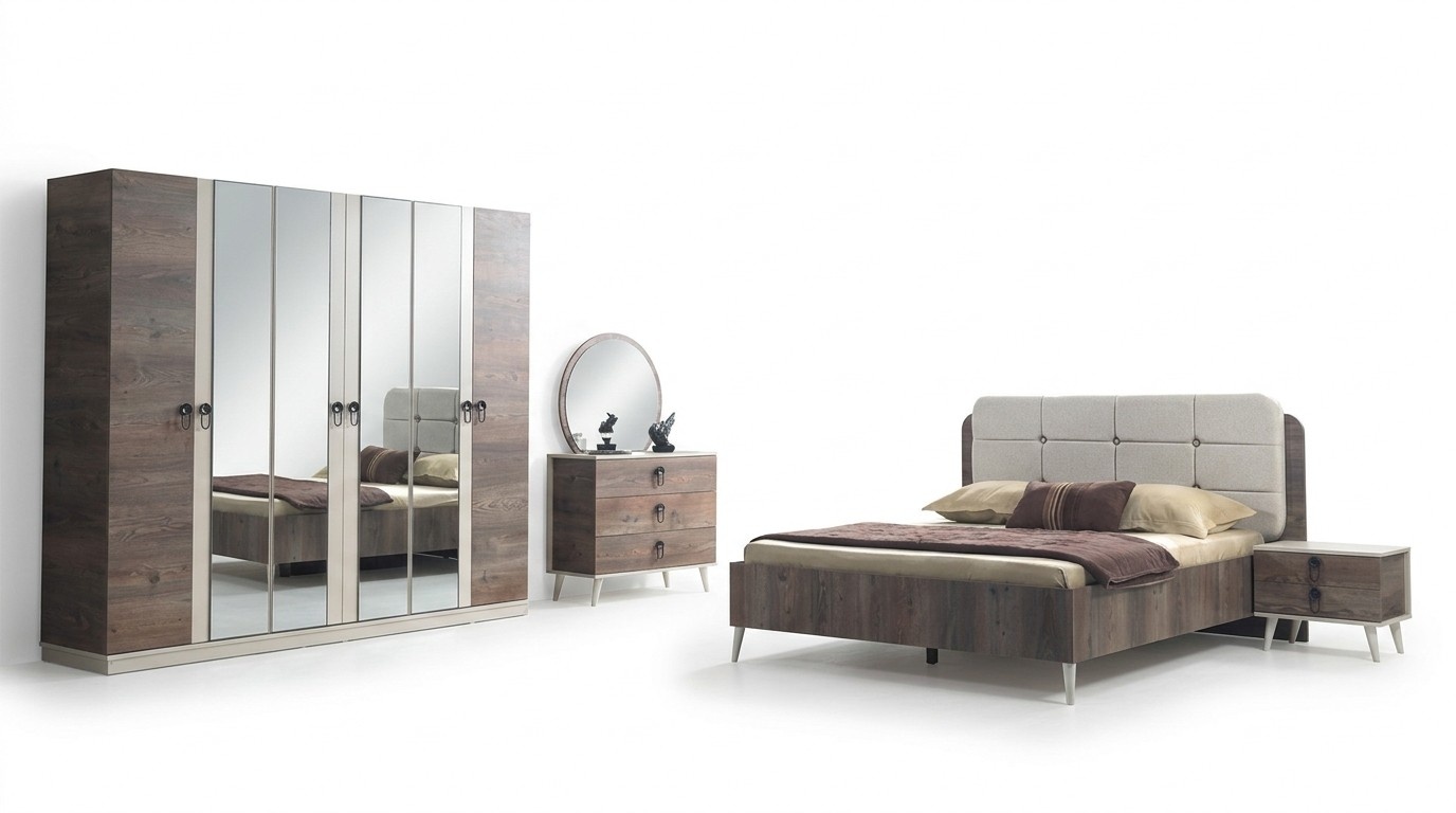 Complete bedroom bed bench dressing table closet 5pcs.