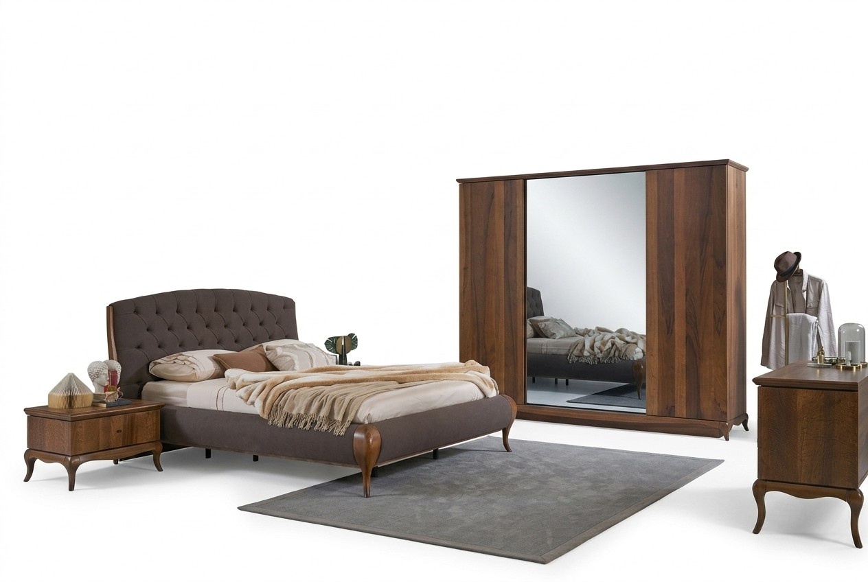 Complete bedroom bed double bed set 4 pieces bedroom brown new