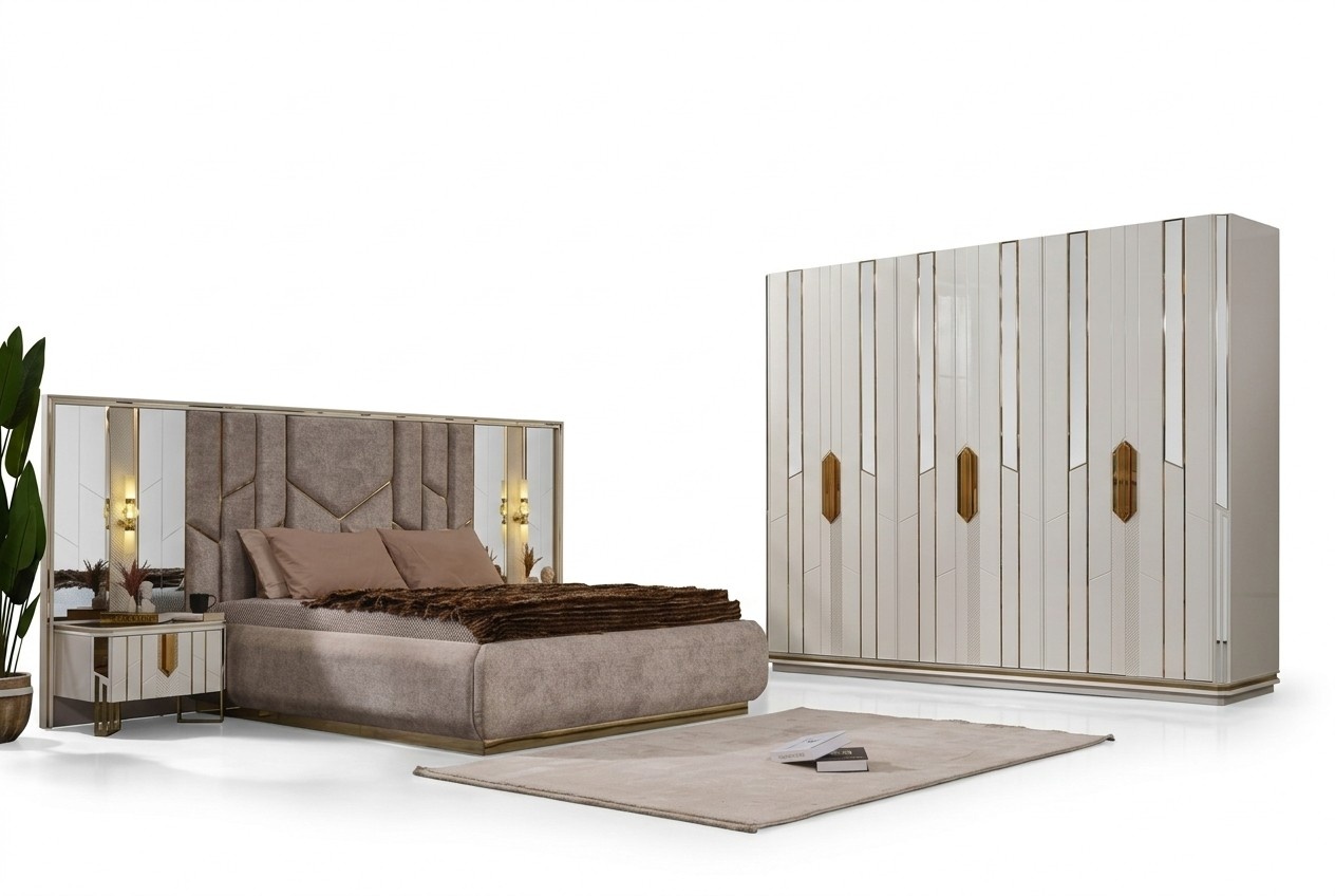 Complete bedroom double bed bed cupboard bedside tables 4 pieces white
