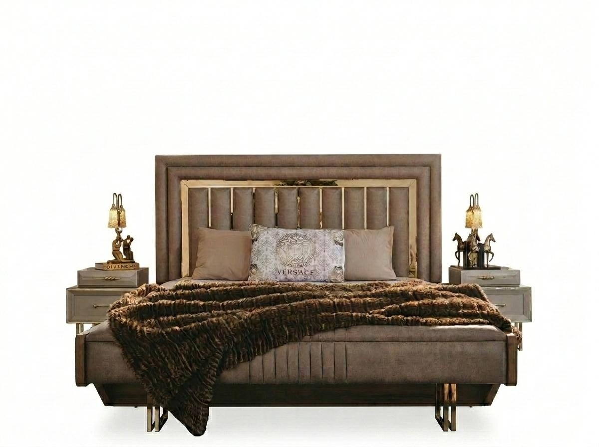 Complete bedroom furniture double bed bedside tables beige 3 pieces