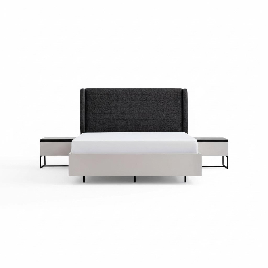 Complete bedroom furniture double bed wood 3-piece design white bed set