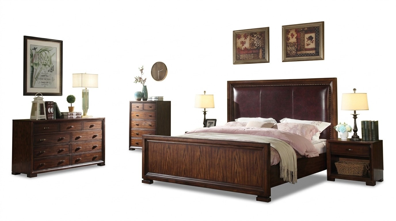 Complete bedroom set 4 pcs design modern luxury bed 2x nightstand dresser