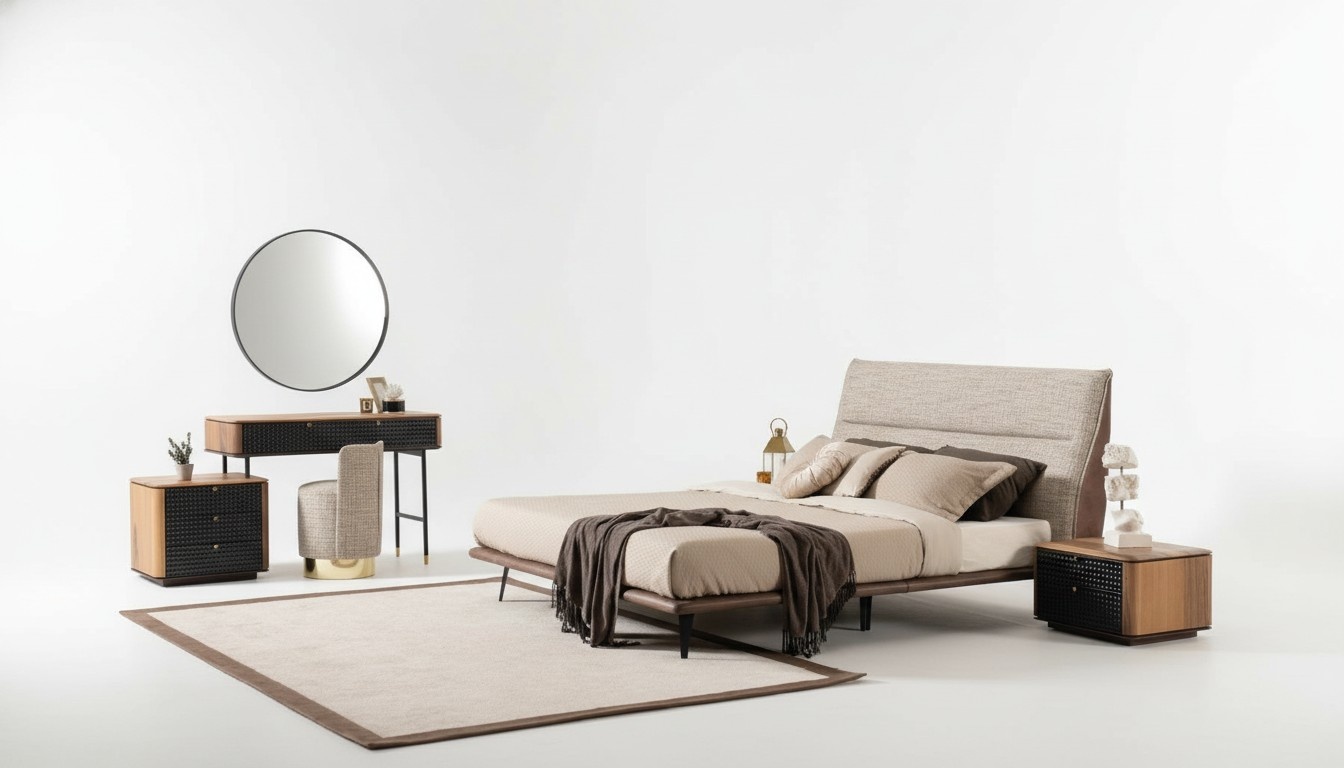 6pcs Complete Bedroom Set Bed Dressing Table Mirror Stool