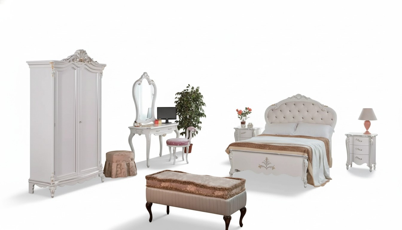Complete bedroom set bed bedside tables closet stools 8 pcs