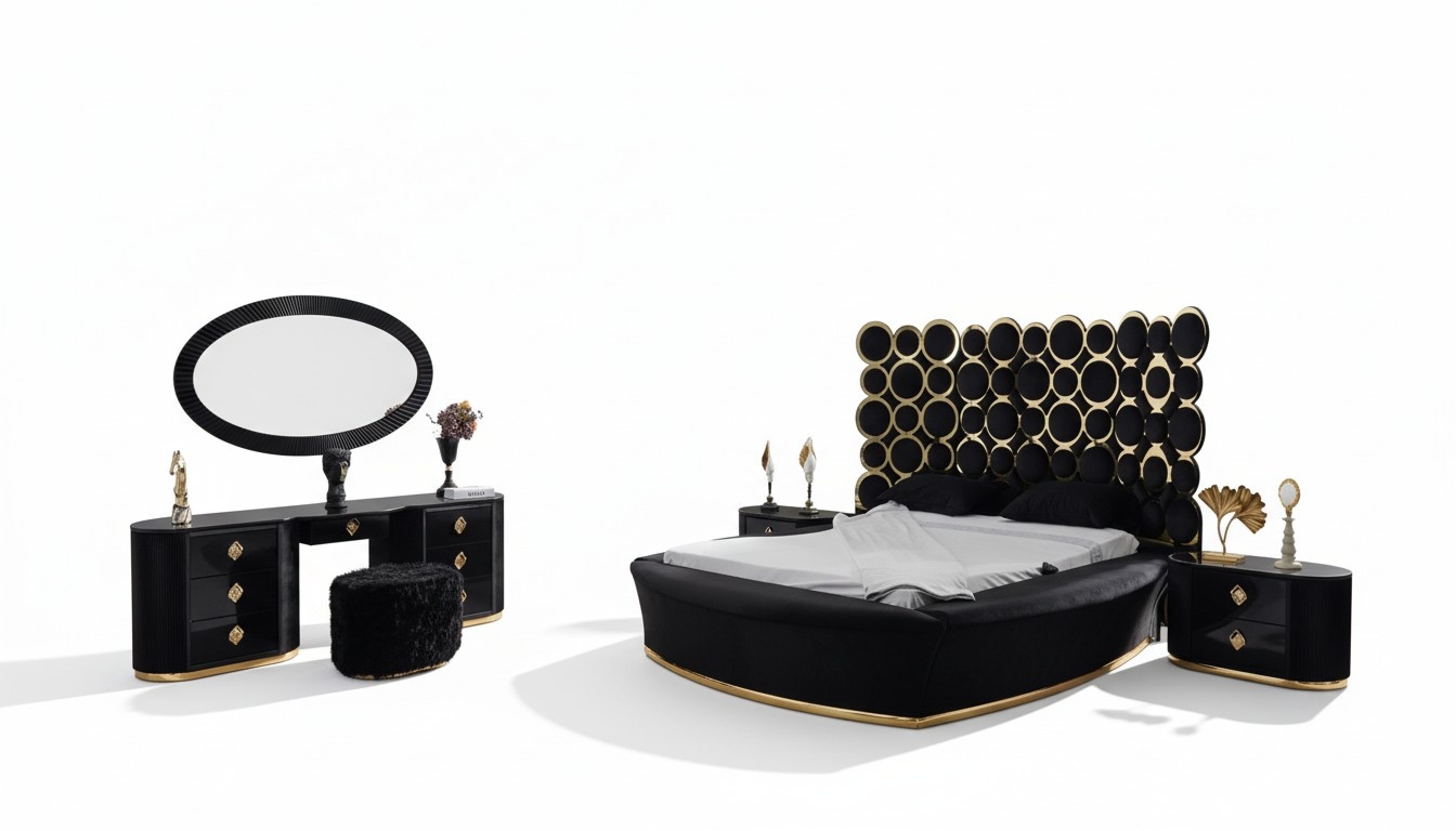 Complete Bedroom Set Luxury Bed 2x Bedside Tables Dressing Table Mirror 5tlg