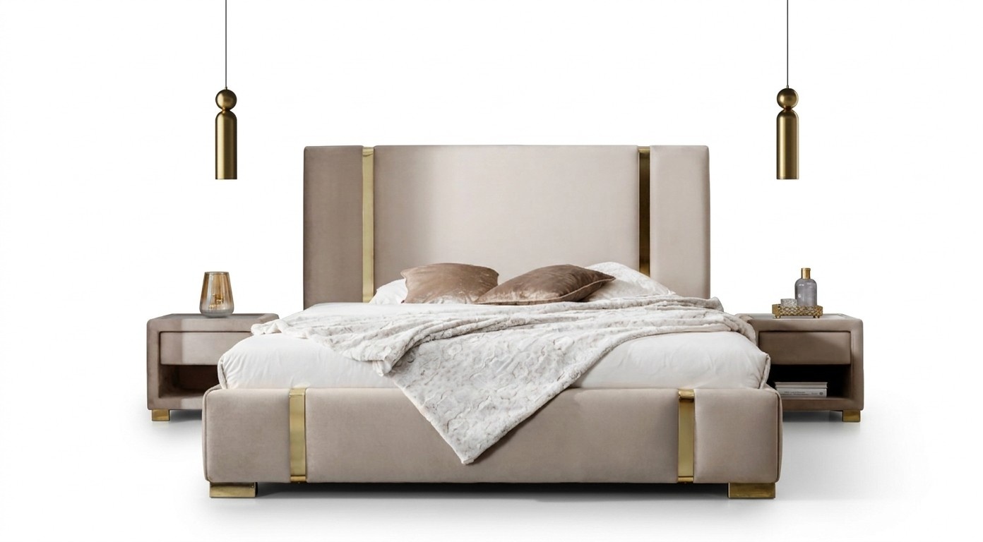 Complete bedroom set stainless steel double bed bedside tables