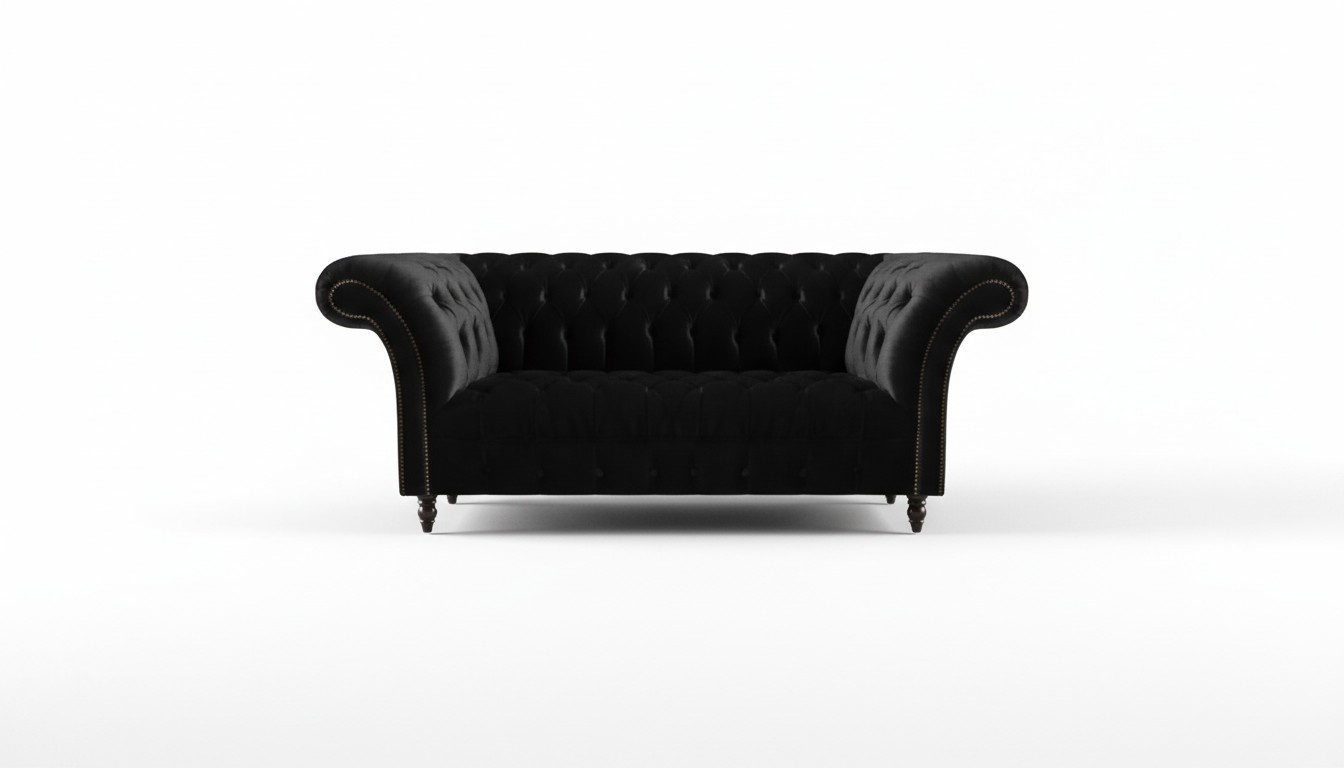 Complete Black Chesterfield Couch Designer Fabric Sofa Upholstered Couch