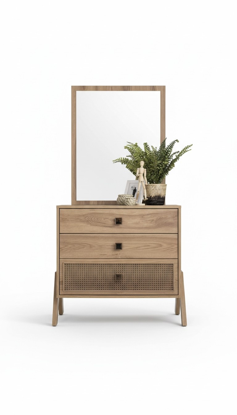 Complete chest of drawers with mirror wood brown 2-piece children\'s room wardrobe