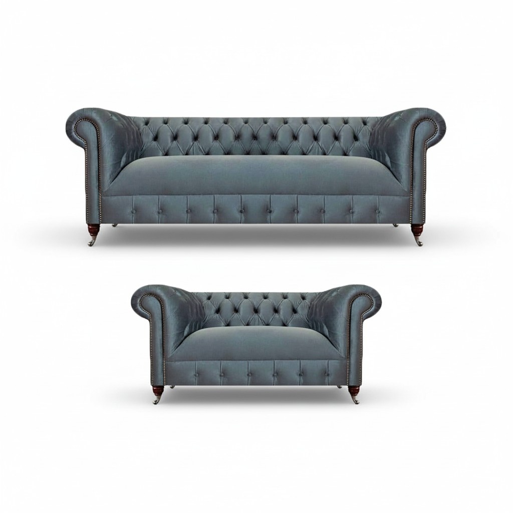 Complete Chesterfield light gray set living room designer sofas