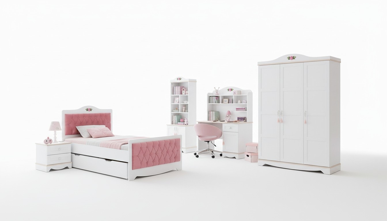 Complete children\'s room set bed wardrobe desk shelf 6-piece set