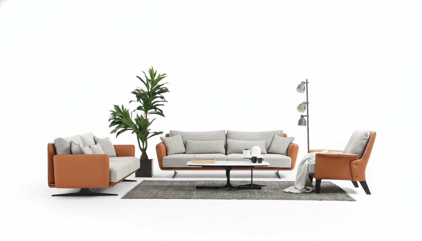 Complete Sofa Suite Sofa set Sofa 321 Seater Fabric Orange