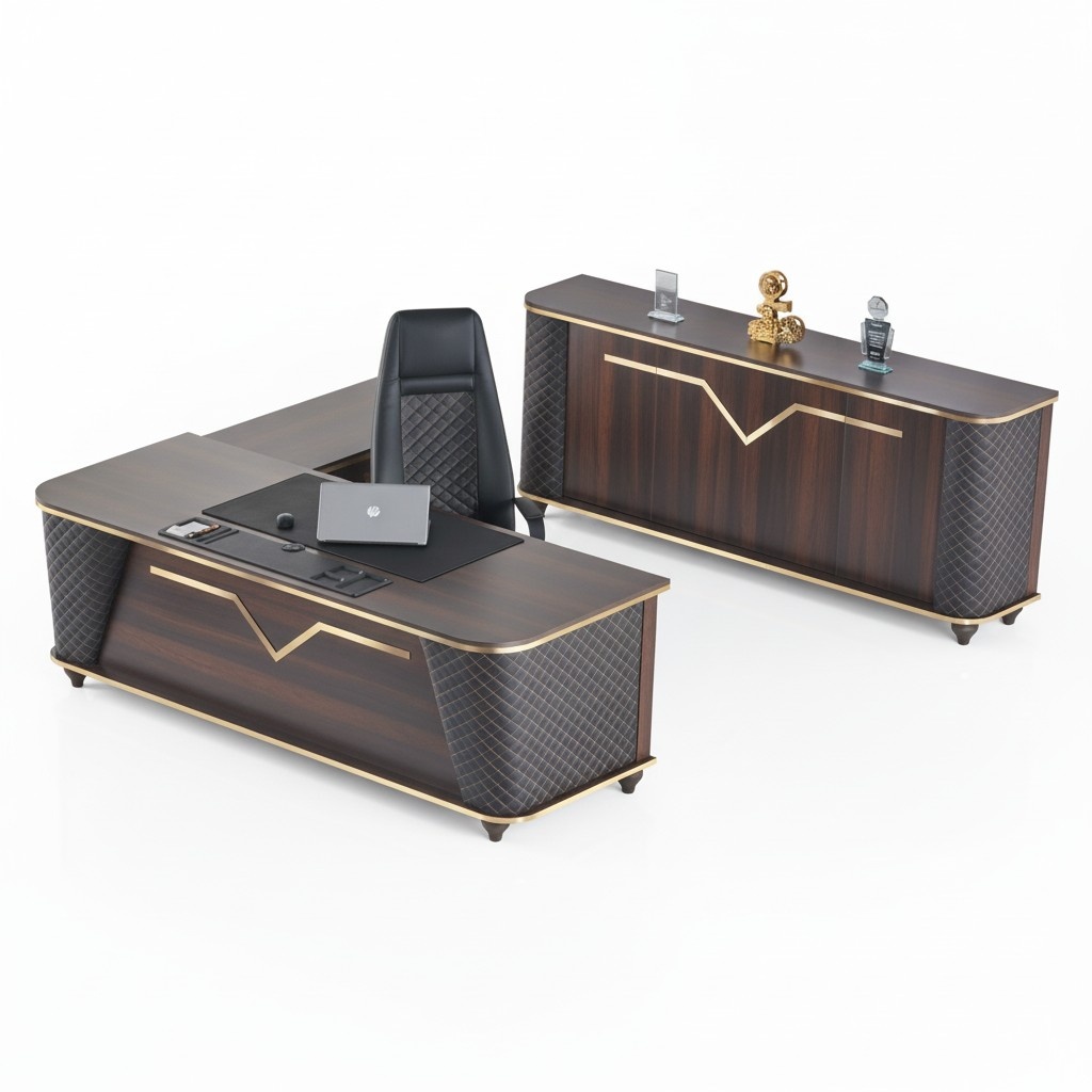 Complete desk office chair sideboard brown black study room