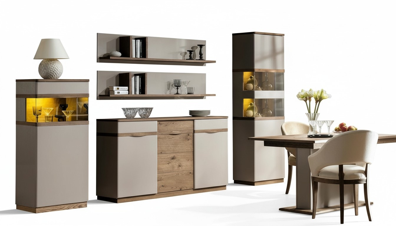 Complete Dining Room Designer Luxurious Wood Sideboard 2x Display Case Set 5-piece