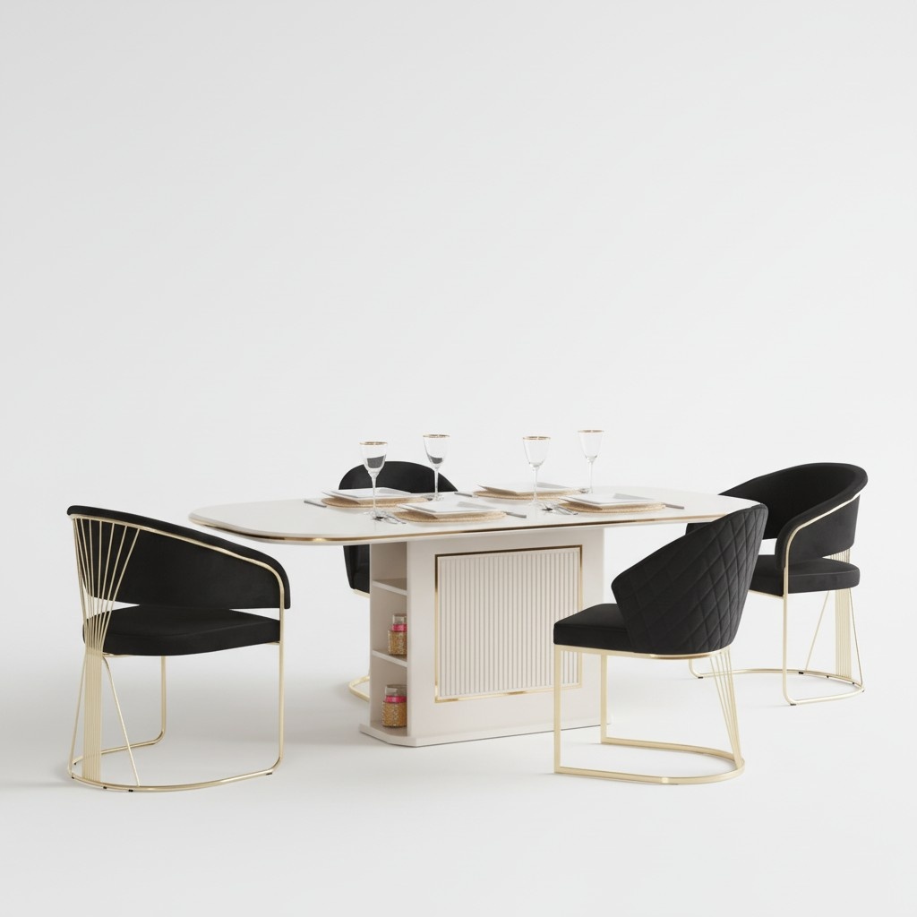 Complete dining room luxury dining set dining table chairs 5pcs beige dining area