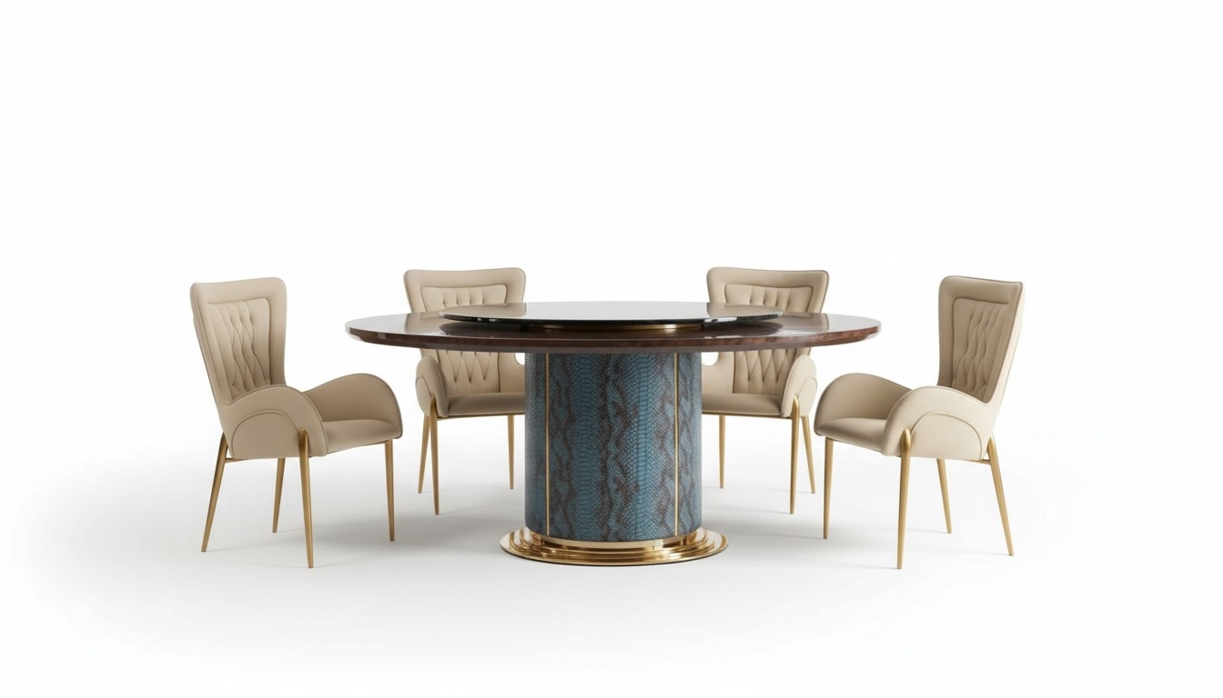 Complete Dining Room Set Round Table 4x Armchairs Chairs Dining Set New