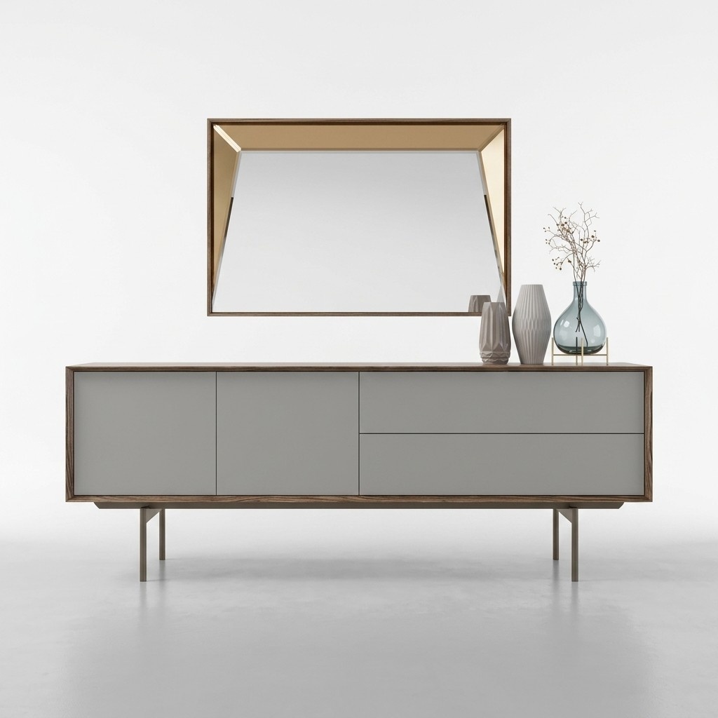 Complete dining room sideboard with mirror design wooden cabinet furnishings